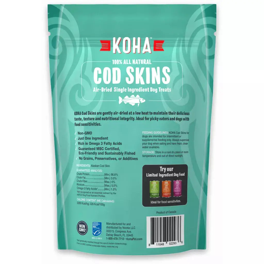 KOHA Air Dried Single Ingredient Cod Skins Dog Treats, 2.5oz KOHA