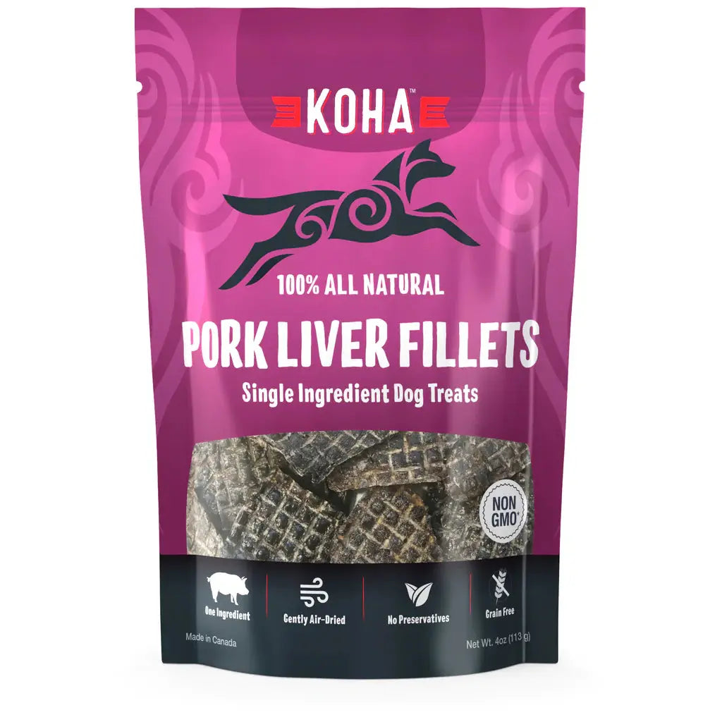 KOHA Air Dried Single Ingredient Pork Liver Fillets Dog Treats, 4oz KOHA