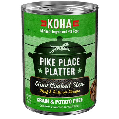 KOHA Pike Place Platter Slow Cooked Stew Beef & Salmon Recipe for Dogs 12.7oz Cans Case of 12 KOHA