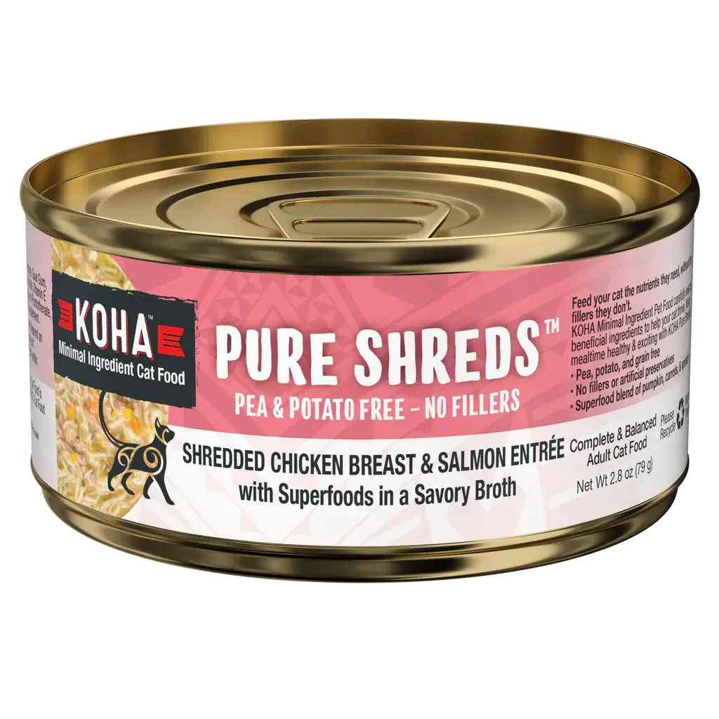 KOHA Pure Shreds Shredded Chicken Breast & Salmon Entrée Wet Cat Food KOHA