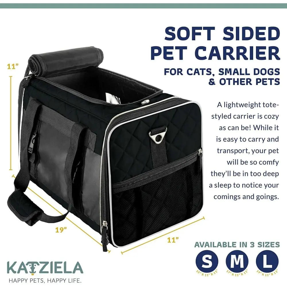 Katziela Deluxe Quilted Airline Approved Pet Dog & Cat Carrier for Airplane Travel Katziela