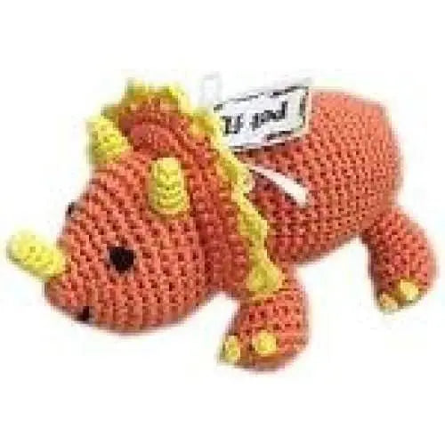 Knit Knacks Bop the Triceratops Organic Cotton Small Dog Toy Pet Flys