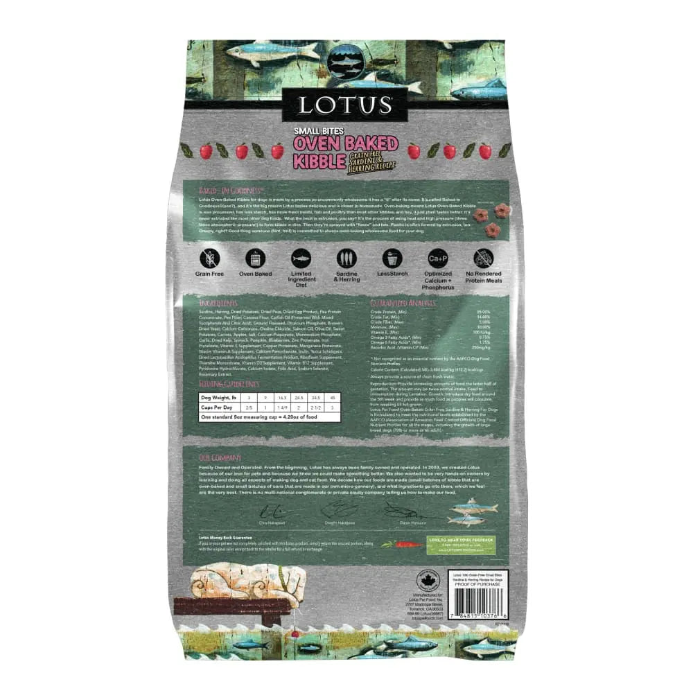 Lotus Oven-Baked Small Bites Grain-Free Sardine & Herring Recipe Dry Dog Food Lotus