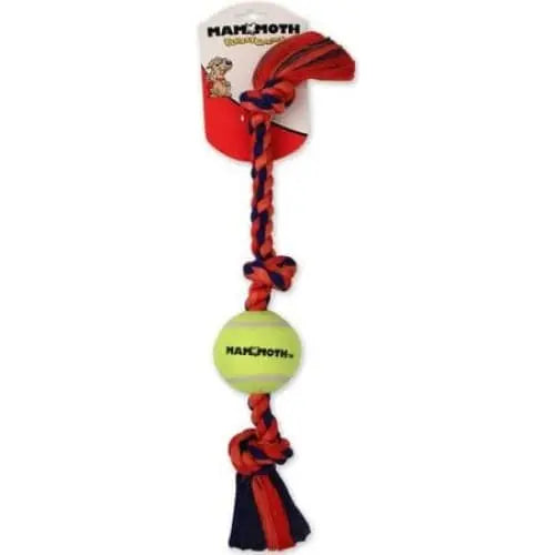 Mammoth Pet Flossy Chews Color 3 Knot Tug with Tennis Ball - Assorted Colors Mammoth