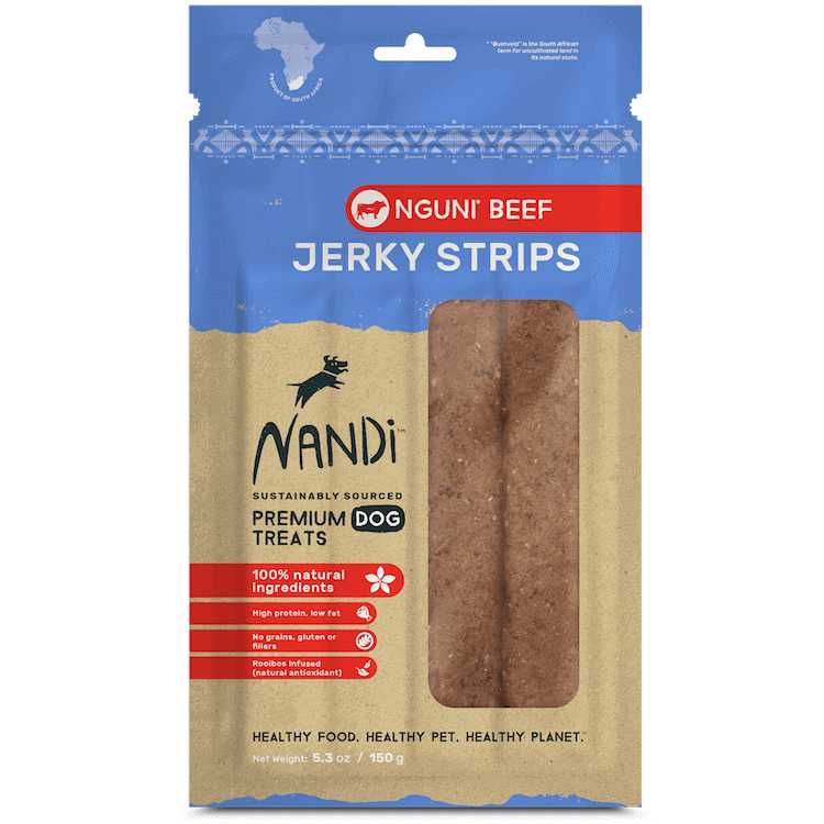 Nandi Jerky Strips Nguni Beef Dog Treats 5.3oz Nandi
