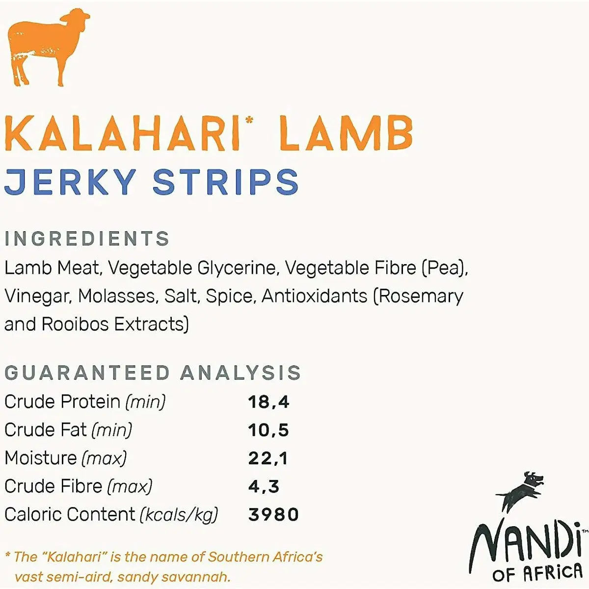 Nandi Kalahari Lamb Jerky Strips Dog Treats 5.3oz Nandi