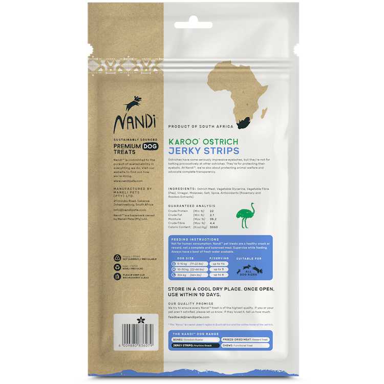 Nandi Karoo Ostrich Grain-Free Jerky Strips Dog Treats 5.3oz Nandi