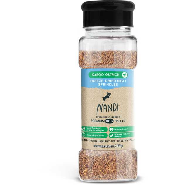 Nandi Karoo Ostrich Meat Sprinkles Freeze-Dried Dog Food Topper 2oz Nandi