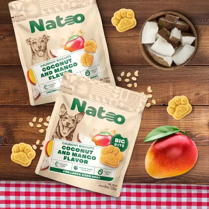 Natoo Biscuits Coconut and Mango Flavor BIG BITES Dog Recipe 8-oz Natoo