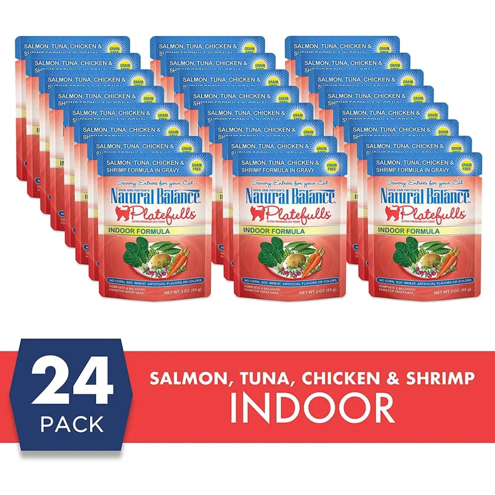 Natural Balance Pet Foods Platefulls Indoor Salmon Tuna Chicken & Shrimp in Gravy Cat Wet Food 3 oz, Natural Balance CPD