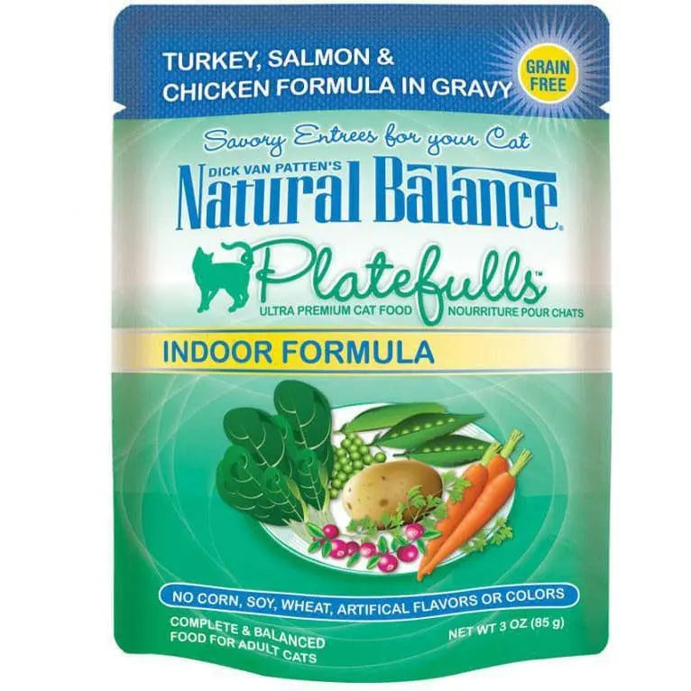Natural Balance Pet Foods Platefulls Indoor Turkey Salmon & Chicken in Gravy Cat Wet Food 3 oz, 24 Natural Balance CPD