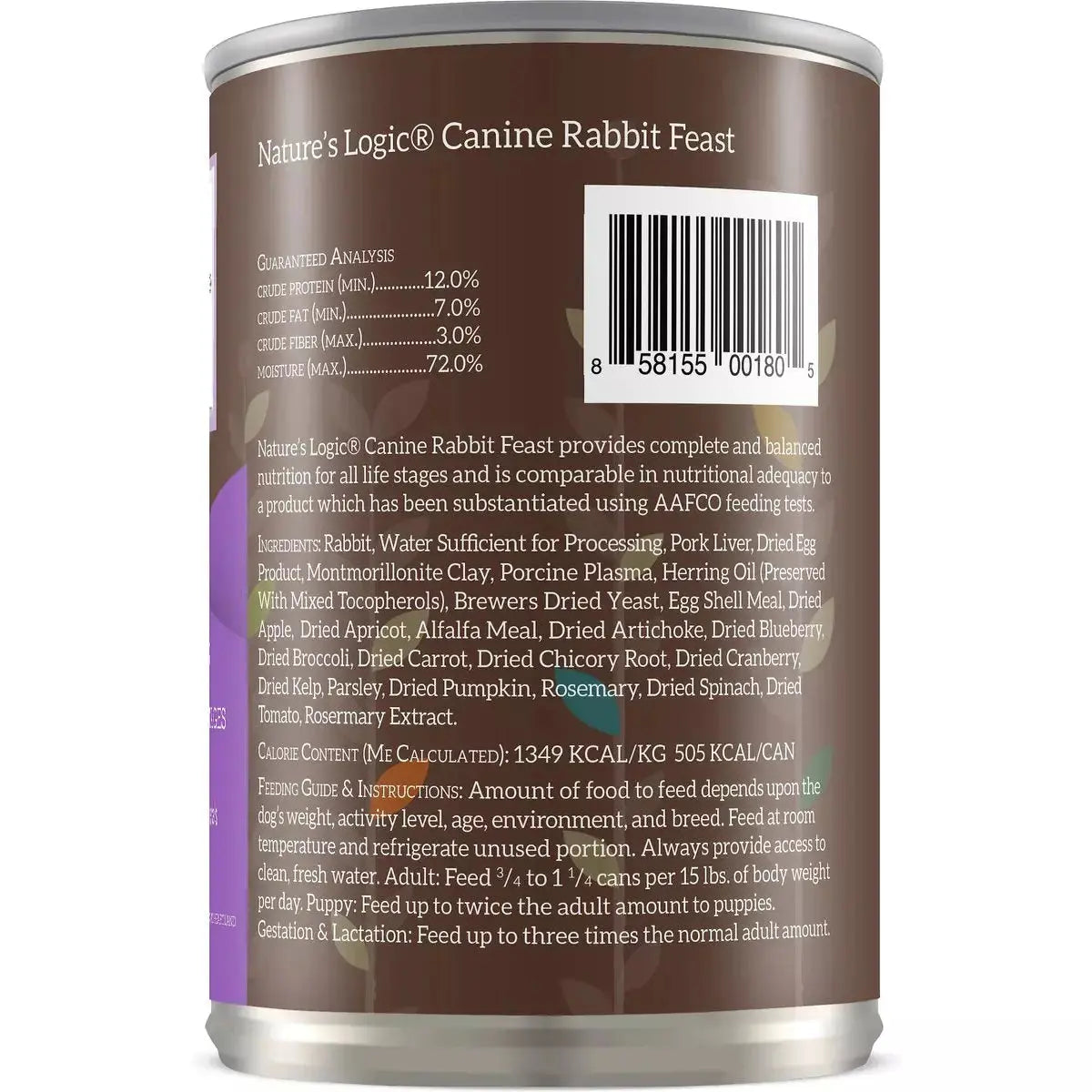 Nature's Logic Canine Rabbit Feast Grain-Free Canned Dog Food 13.2 oz case of 12 Nature's Logic
