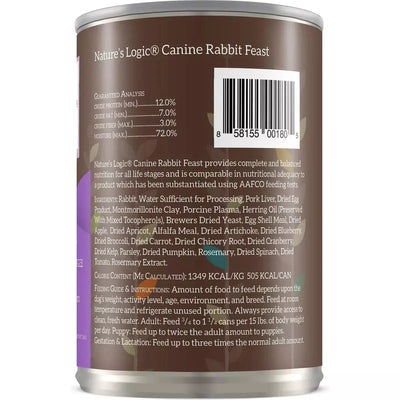Nature's Logic Canine Rabbit Feast Grain-Free Canned Dog Food 13.2 oz case of 12 Nature's Logic