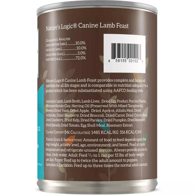 Nature's Logic Lamb Feast Grain-Free Canned Dog Food 13.2 oz case of 12 Nature's Logic