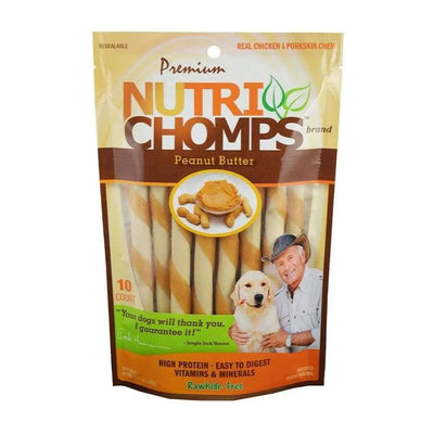 Nutri Chomps Peanut Butter Flavor Mini Twist Dog Treats 6 Inch 10 Count Nutri Chomps