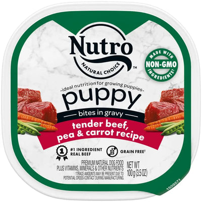 Nutro Products Grain Free Bites in Gravy Puppy Wet Dog Food Tender Beef, Pea & Carrot Nutro