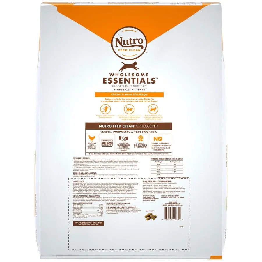 Nutro Products Wholesome Essentials Healthy Weight Indoor Senior Dry Cat Food Chicken & Brown Rice Nutro