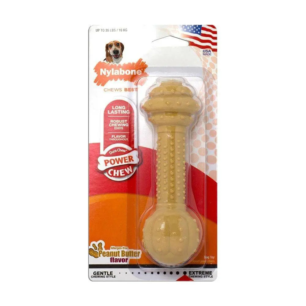 Nylabone® Dura Chews® Power Chews Peanut Butter Flavor Barbell Long Lasting Chews Dog Toys Nylabone®