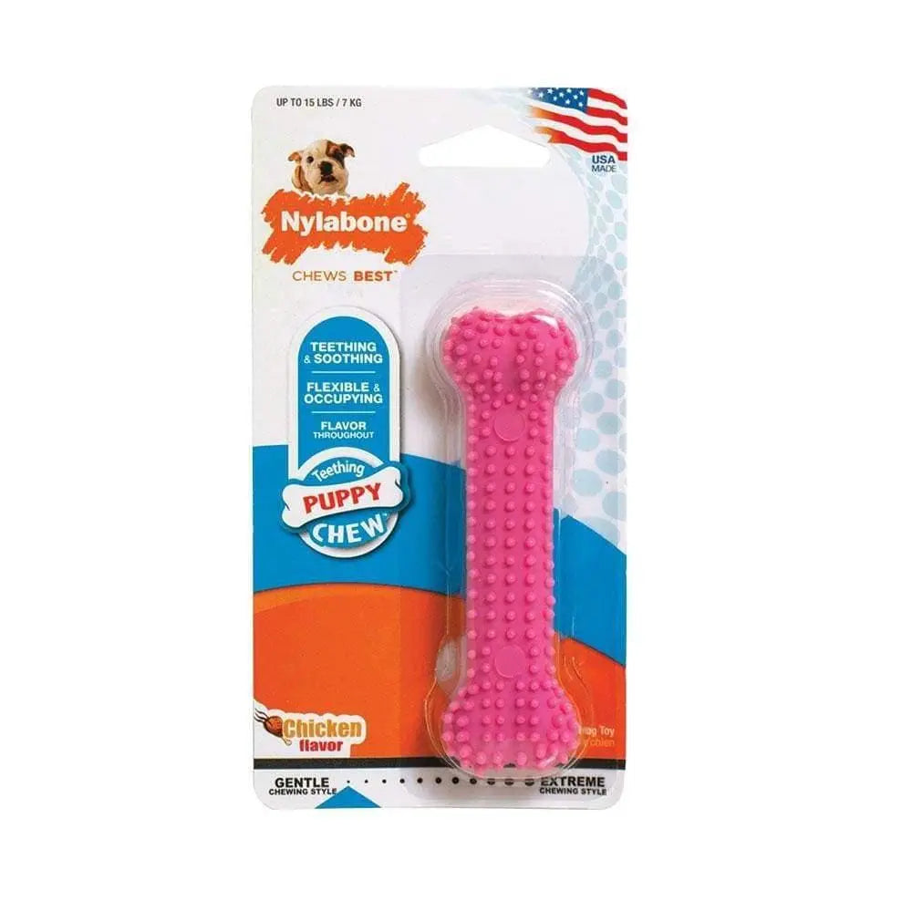 Nylabone® Teething Puppy Chews Chicken Flavor Dental Chews Puppy Toys Pink Color Petite Up to 15 Nylabone®
