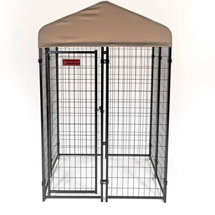 Outdoor Dog Kennel, Lockable Pet Playpen Crate, Welded Wire Steel Fence 4'x4'x6' Lucky Dog