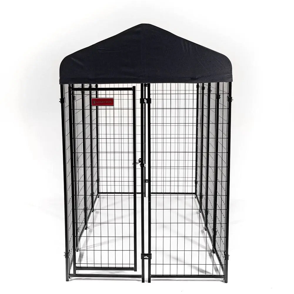 Outdoor Welded Pet Crate Kennel Cage with UV Protection Waterproof Cover and Roof 4'W x 8'L x 6'H Lucky Dog