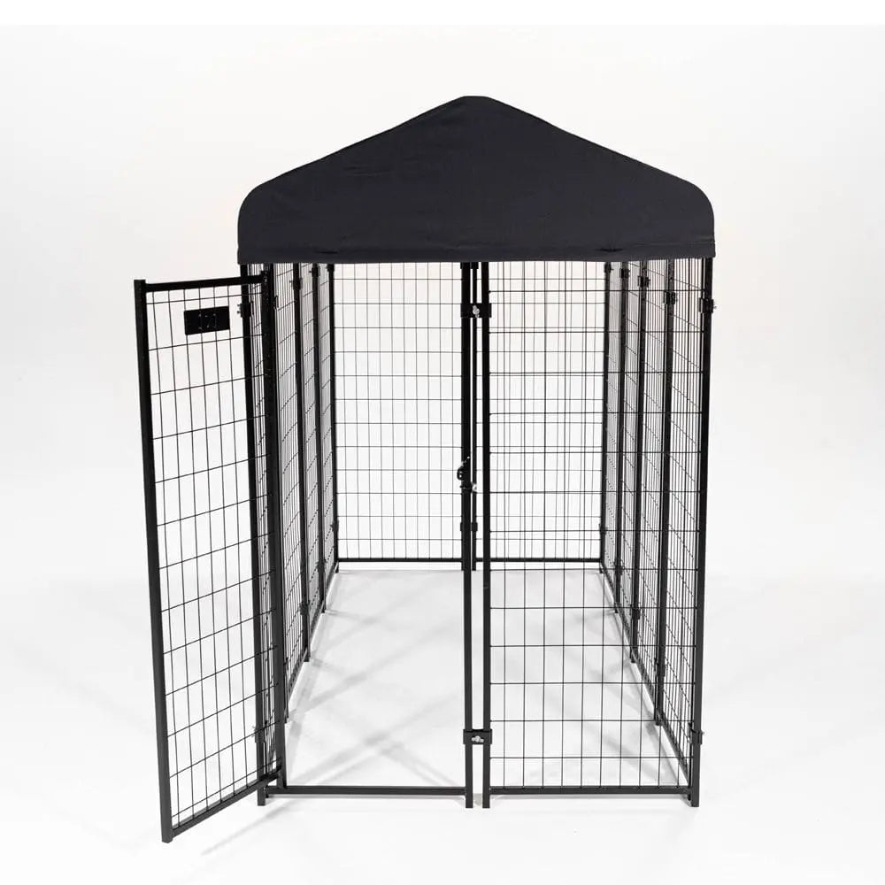 Outdoor Welded Pet Crate Kennel Cage with UV Protection Waterproof Cover and Roof 4'W x 8'L x 6'H Lucky Dog