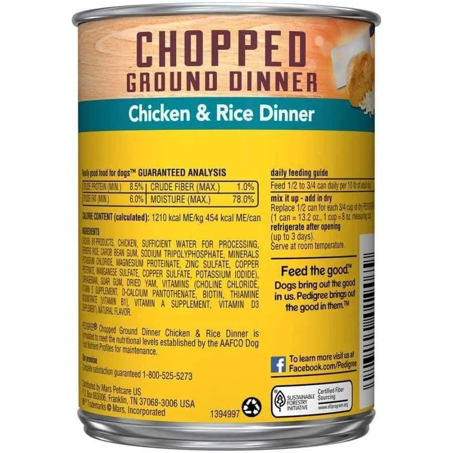 Pedigree Chopped Ground Dinner Chicken & Rice Canned Dog Food 13.2 oz, 12 pk Pedigree