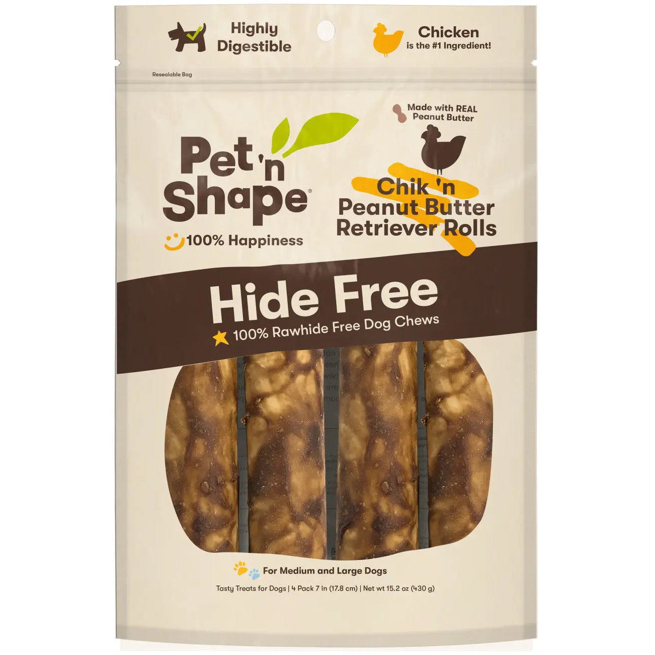 Pet 'N Shape Chik 'N Peanut Butter Retriever Roll Hide-Free Dog Treat 7 in, 6 ct Pet 'N Shape