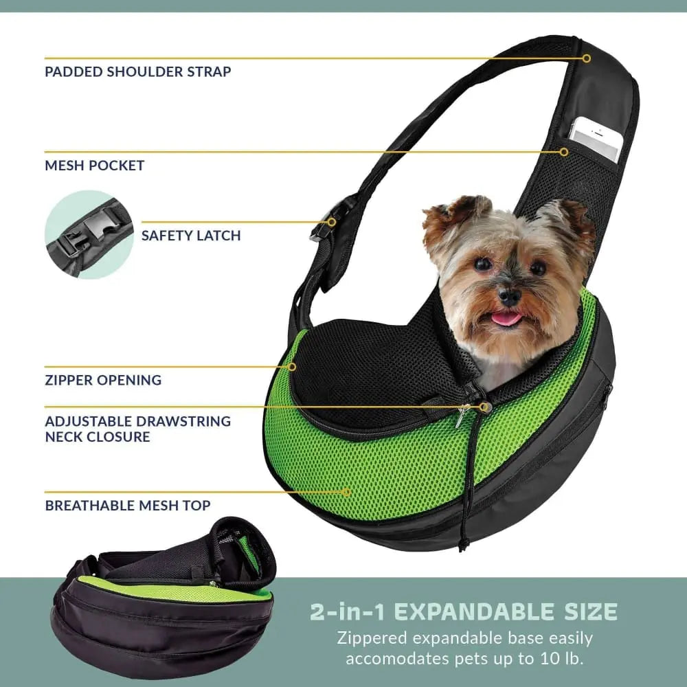 Pet Carrier Expandable Sling Bag Small Dog, Puppy and Cat Carrier Front Shoulder Backpack w/Harness Katziela