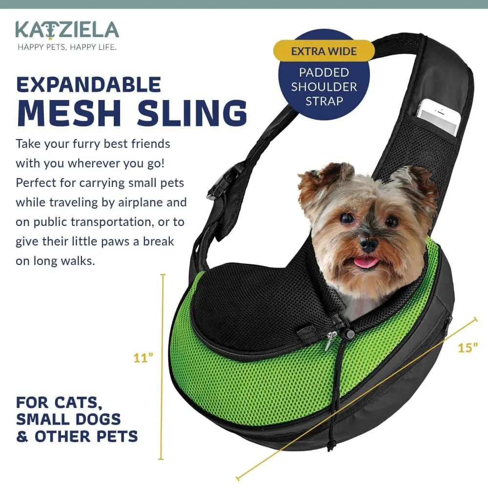 Pet Carrier Expandable Sling Bag Small Dog, Puppy and Cat Carrier Front Shoulder Backpack w/Harness Katziela