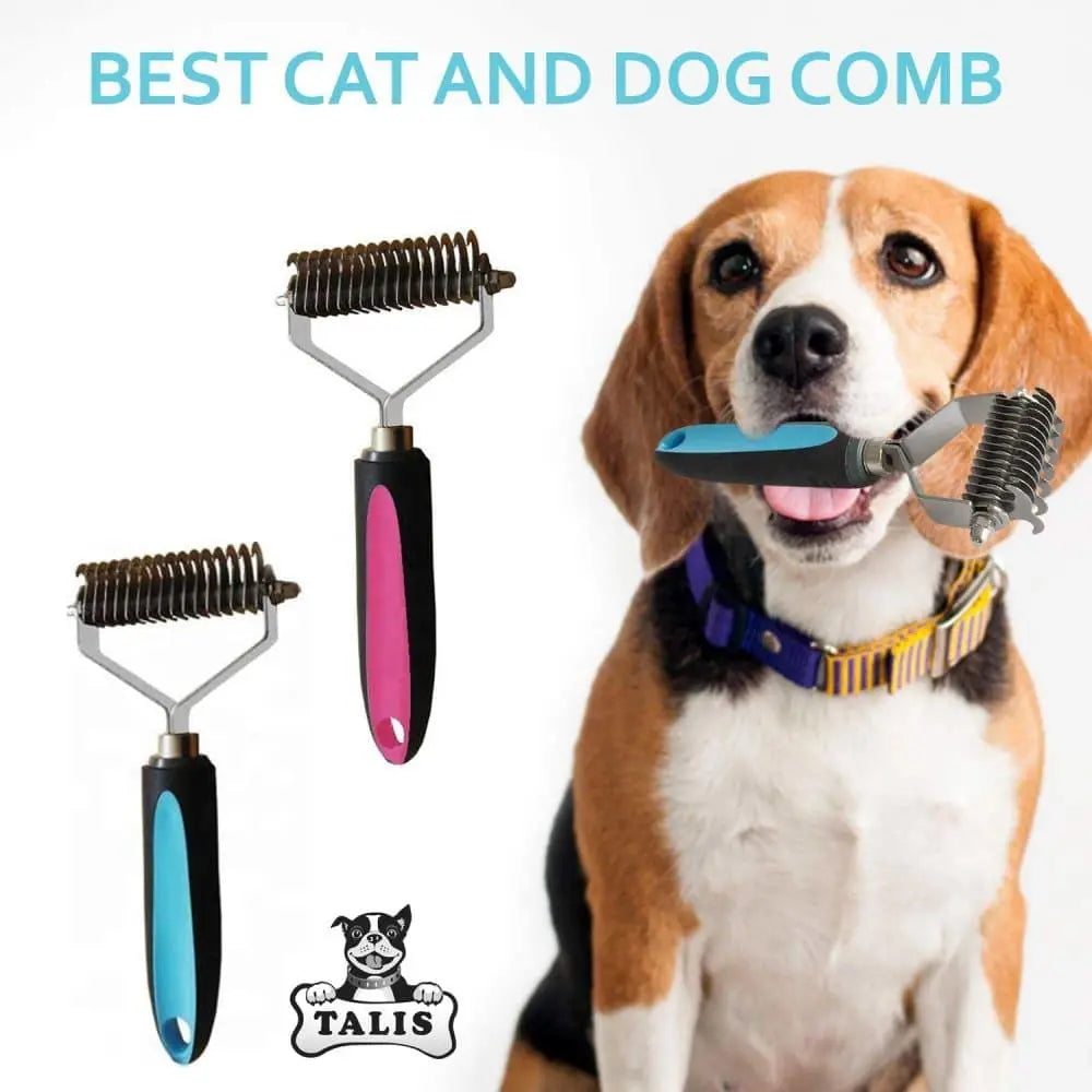 Pet Dematting Comb Grooming Tool Undercoat Rake - 2 Sided Stainless Talis Us