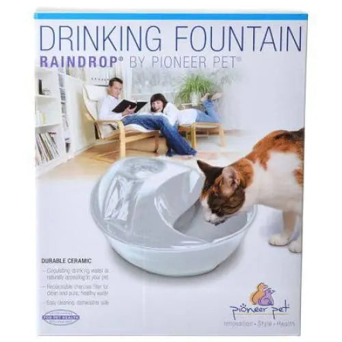 Pioneer Raindrop Ceramic Dog Drinking Fountain - White Pioneer Pet