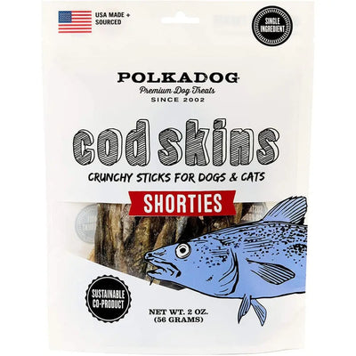Polka Dog Cod Skin Jerky Shorties Fish Jerky Treats for Dog & Cats 2oz Polka Dog