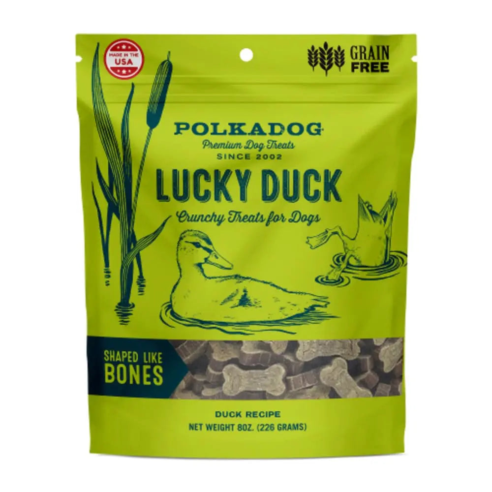 Polka Dog Lucky Duck Bone Shaped Dog Treats 8oz Bag Polka Dog