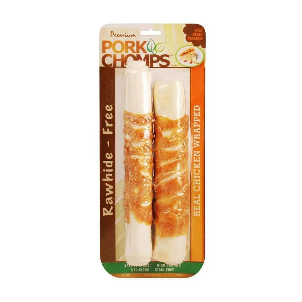 Pork Chomps Real Chicken Wrapped Expanded Roll Dog Treats 12 Count Pork Chomps