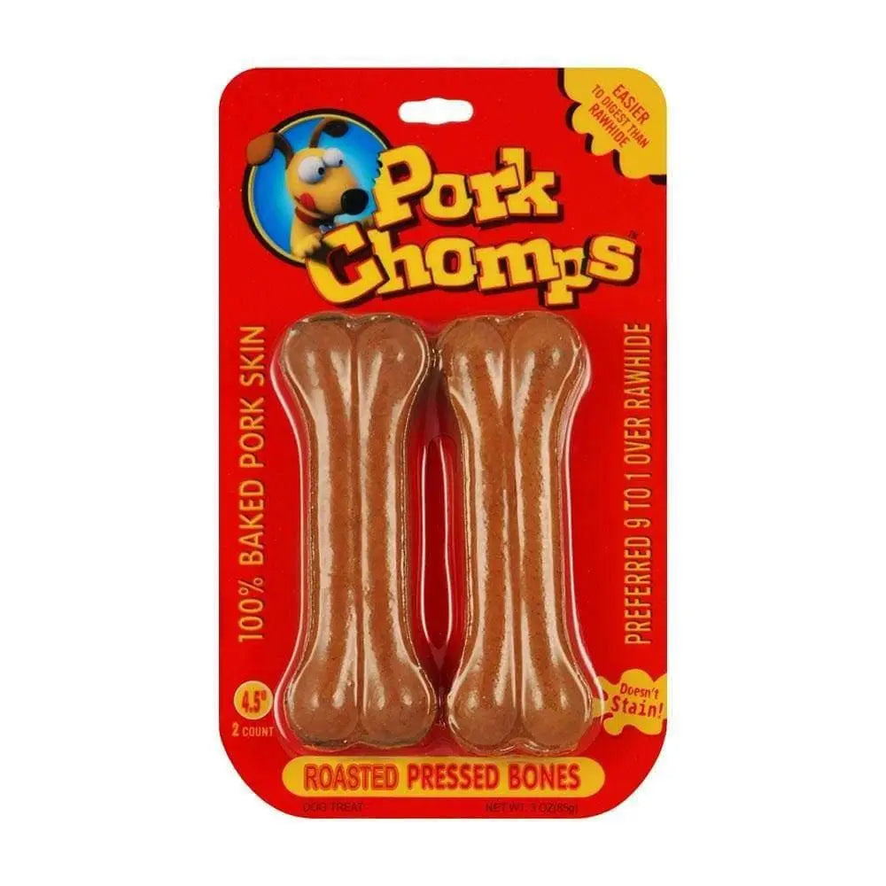 Pork Chomps Roasted Pork Flavored Pressed Bone Dog Treats 4 Inch 2 Count Pork Chomps