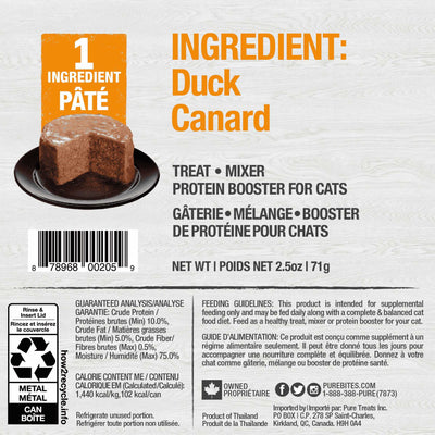 PureBites 100% Pure Protein Duck Pate Cat Food 12 / 2.5 oz Pure Treats