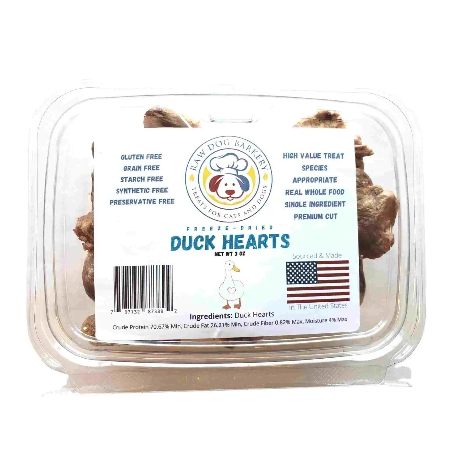 Raw Dog Barkery Duck Hearts Whole Freeze-Dried Dog Treats 1LB Bulk Raw Dog Barkery