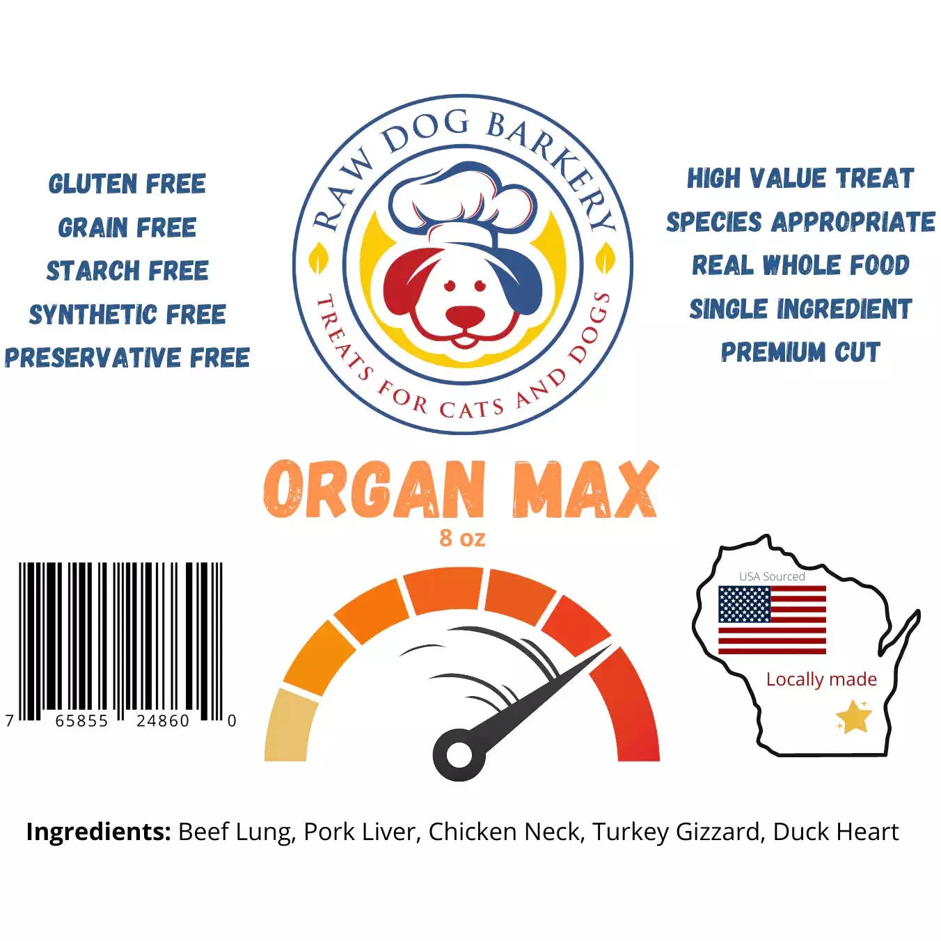 Raw Dog Barkery Organ Max Freeze-Dried Dog Treats 1lb Bulk Raw Dog Barkery
