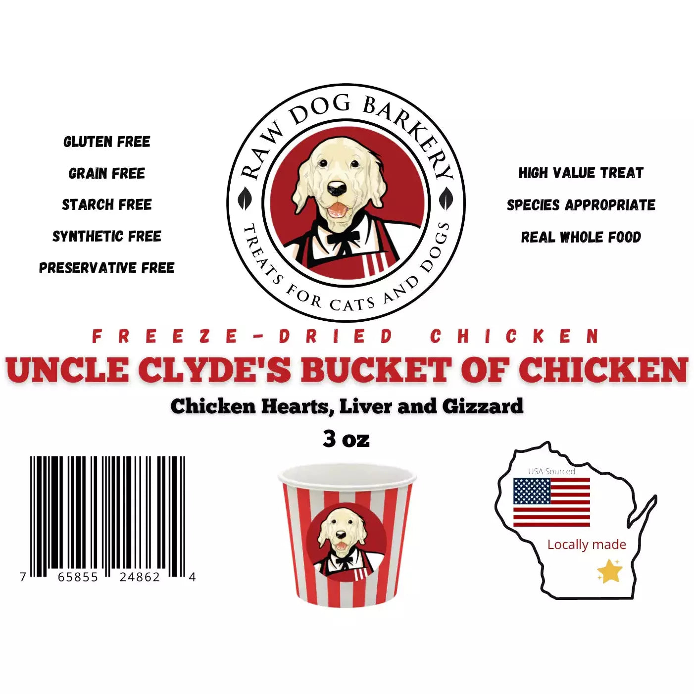Raw Dog Barkery Uncle Clyde's Bucket of Chicken Freeze-Dried Dog Treats Raw Dog Barkery
