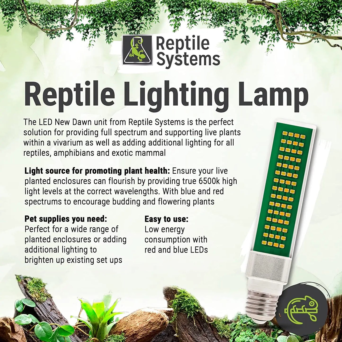 Reptile Systems New Dawn LED 6500K Bulb Lighting for Natural Plant Growth in Terrariums, Vivariums Talis Us