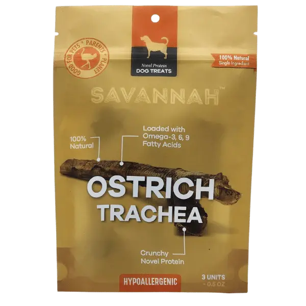 Savannah - Crunchy Ostrich Trachea Cuts. Light-weight, Natural Dog Chew Treat Savannah Pet Food