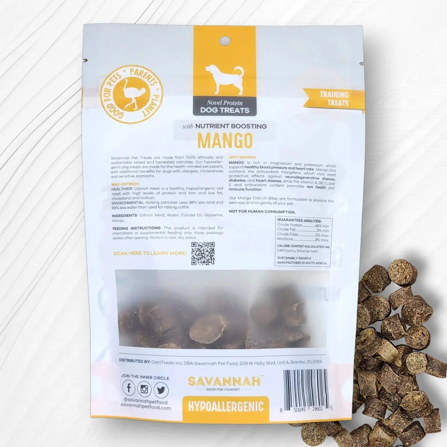 Savannah - Hypoallergenic Ostrich Bites. Dog Treats with Nutritious Mango 3oz Savannah Pet Food