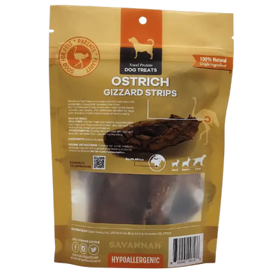Savannah  Chewy Ostrich Gizzard Strips. Protein & Omega-3 rich, Natural Dog Chew Treat Savannah Pet Food