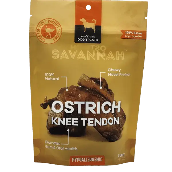 Savannah Chewy Ostrich Knee Tendon. Long-lasting, Natural Dog Chew Treat Savannah Pet Food