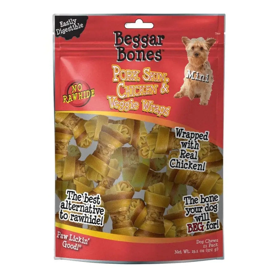 Savory Prime Beggar Bones Pork Skin, Chicken & Veggie Wraps Dog Treats Savory Prime CPD