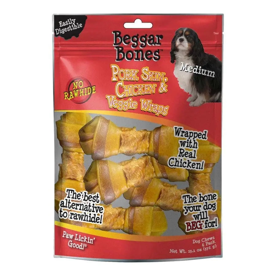 Savory Prime Beggar Bones Pork Skin, Chicken & Veggie Wraps Dog Treats Savory Prime CPD