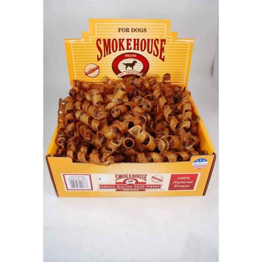 Smokehouse Bacon Skin Twists Dog Chew Display Box 150ea/Bulk, Small, 150 ct Smokehouse