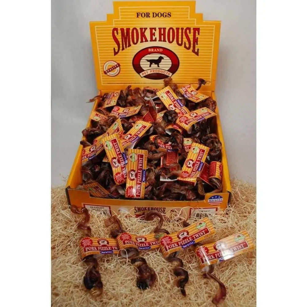 Smokehouse Porky USA Made Pizzle Twists Dog Chew Shelf Display Box 100ea/100 ct Smokehouse