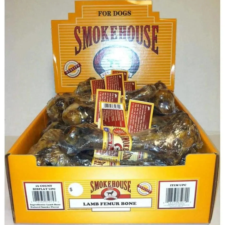 Smokehouse USA Made Lamb Femur Bones Dog Chew Shelf Display 16 ct Smokehouse